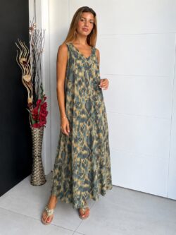 Vestido Seda Fría Verde Safari - Imagen 4