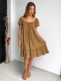 Vestido Corto Rayas Caramelo