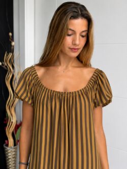 Vestido Corto Rayas Caramelo - Imagen 4