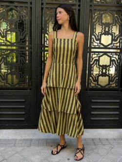 Vestido Midi Rayas Verde Pistacho