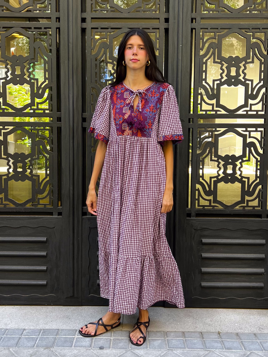 Vestido Vichy Boho Granate