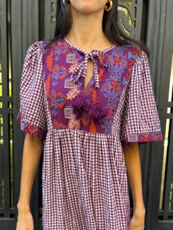 Vestido Vichy Boho Granate - Imagen 2