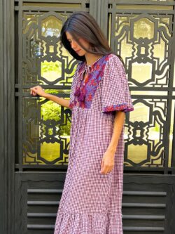 Vestido Vichy Boho Granate - Imagen 3