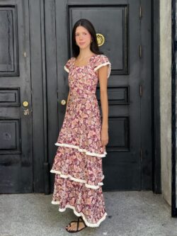 Vestido Retro Volantes Burdeos