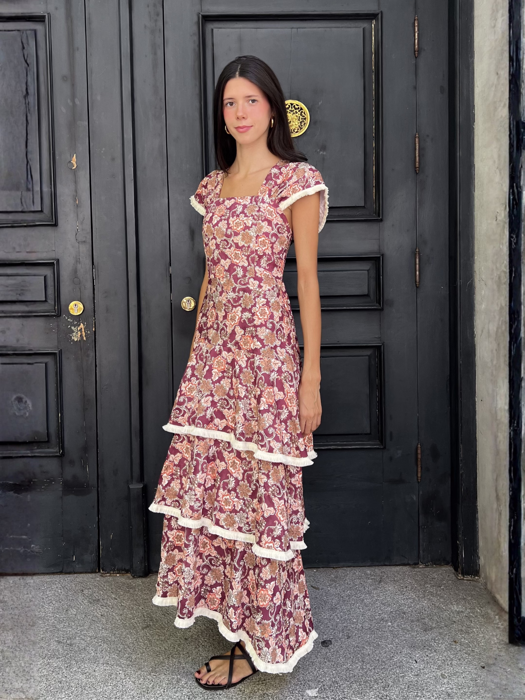 Vestido Retro Volantes Burdeos