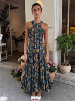 Vestido Kioto Floral Azul Petróleo