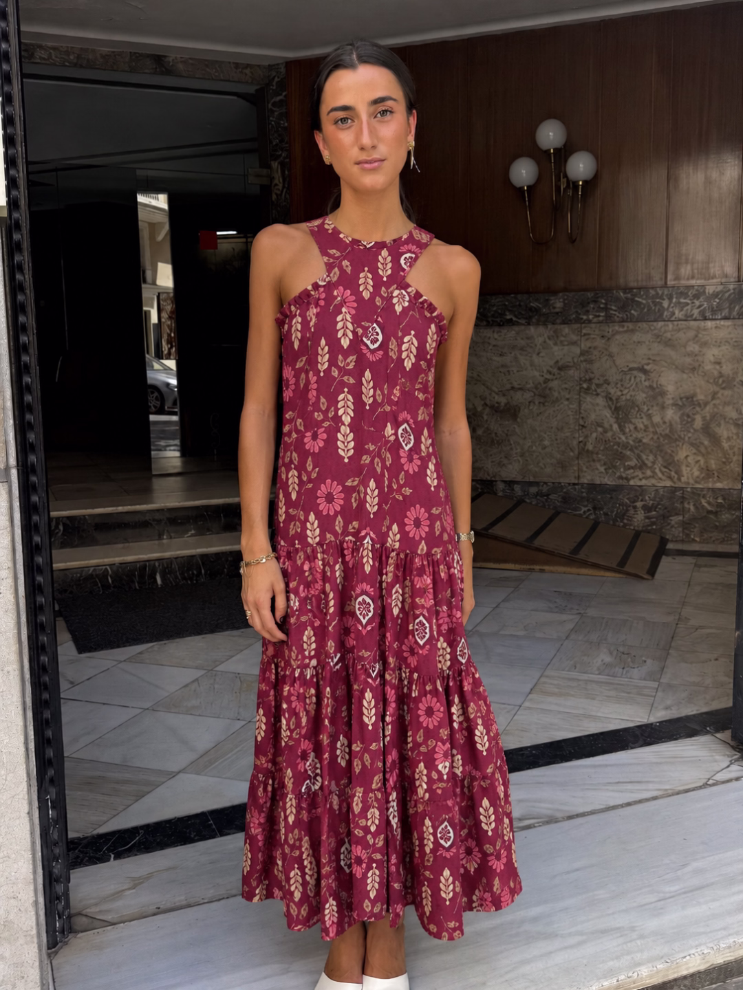Vestido Kioto Floral Burdeos