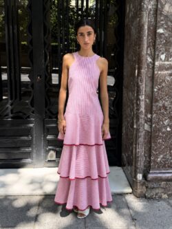 Vestido Volantes de Rayas Granate