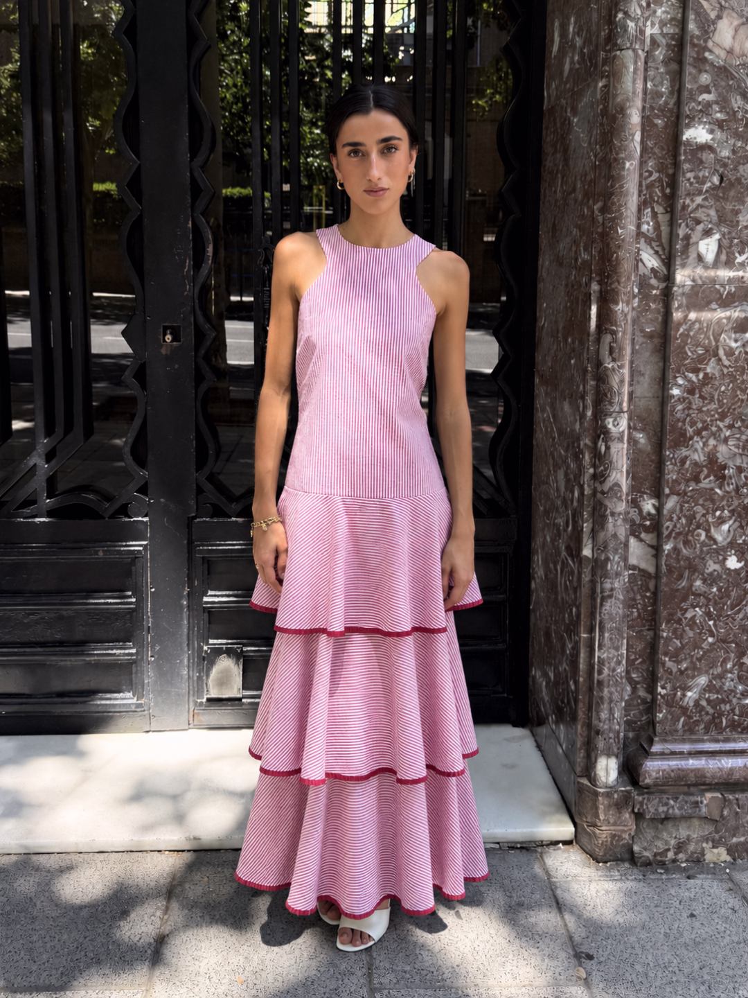 Vestido Volantes de Rayas Granate