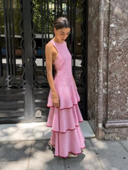 Vestido Volantes de Rayas Granate - Imagen 4