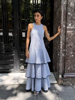 Vestido Volantes de Rayas Azul Marino