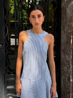 Vestido Volantes de Rayas Azul Marino - Imagen 2