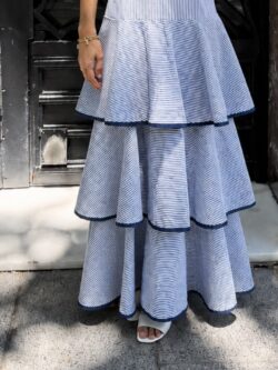 Vestido Volantes de Rayas Azul Marino - Imagen 3