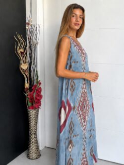 Vestido Atlas Seda Fría Azul - Imagen 3
