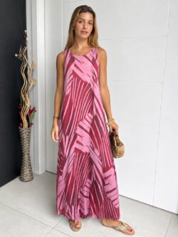 Vestido Seda Fría Palmeras Fucsia - Imagen 4