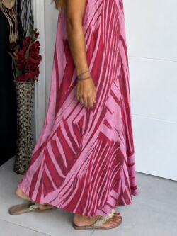 Vestido Seda Fría Palmeras Fucsia - Imagen 3