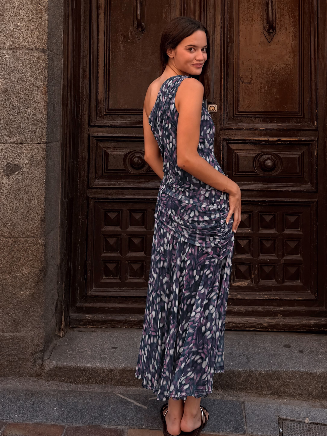 Vestido Pétalo Tul Verde Botella