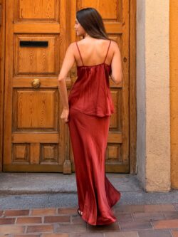 Falda Vittoria Efecto Seda Rojo Teja - Imagen 3