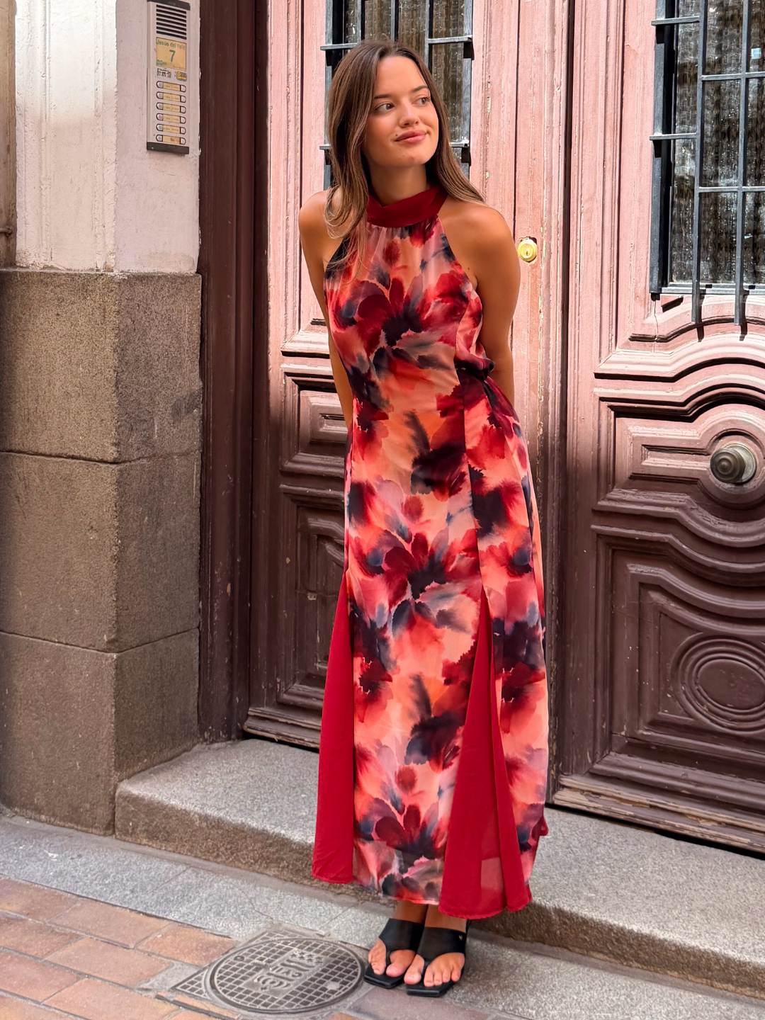 Vestido Halter de Gasa Terracota