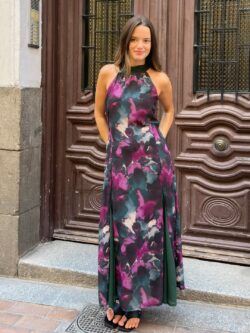 Vestido Halter de Gasa Verde Botella
