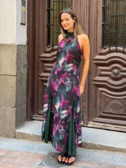 Vestido Halter de Gasa Verde Botella - Imagen 6