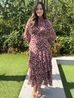 Vestido Espiga Burdeos y Crudo