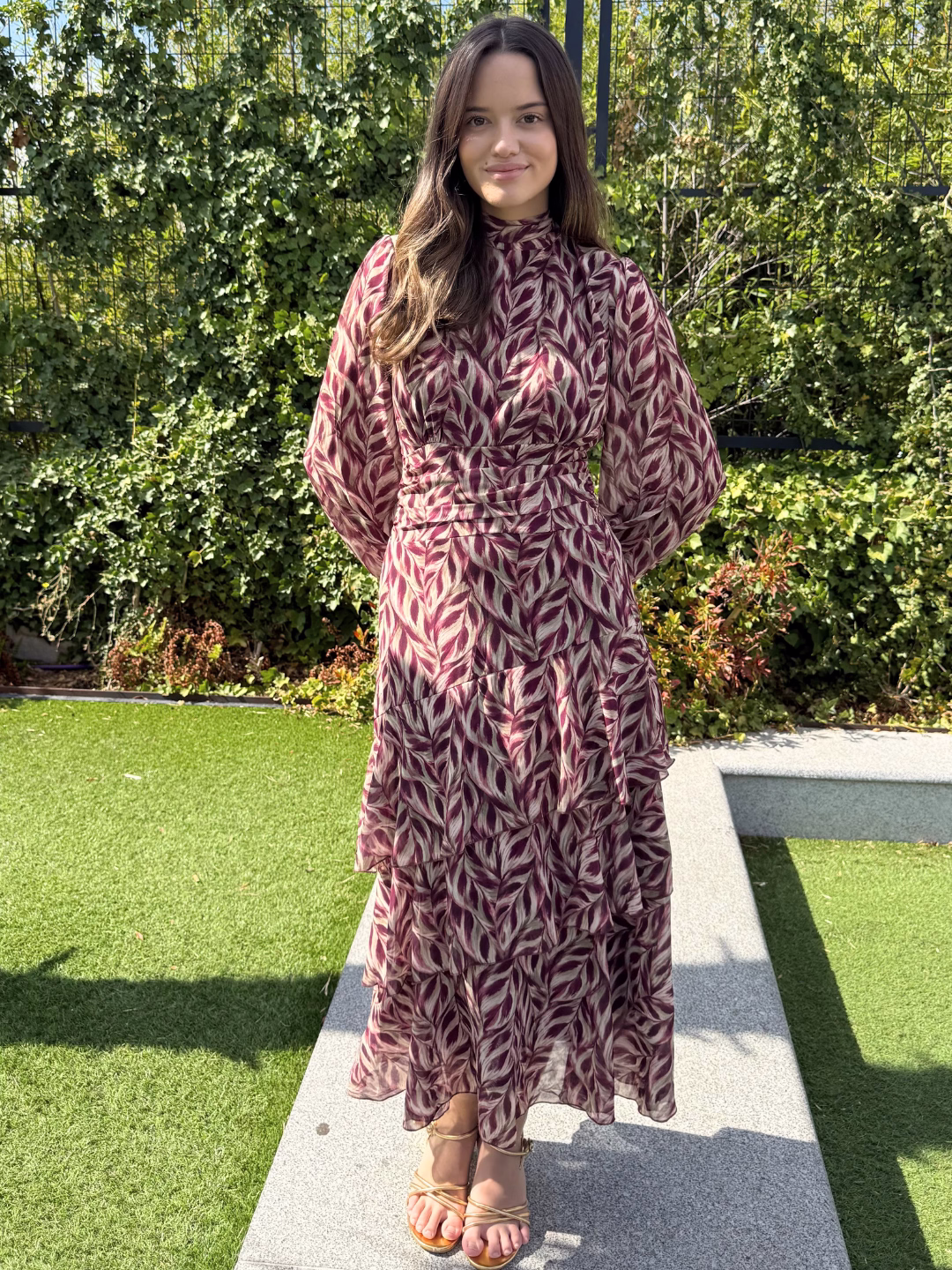 Vestido Espiga Burdeos y Crudo