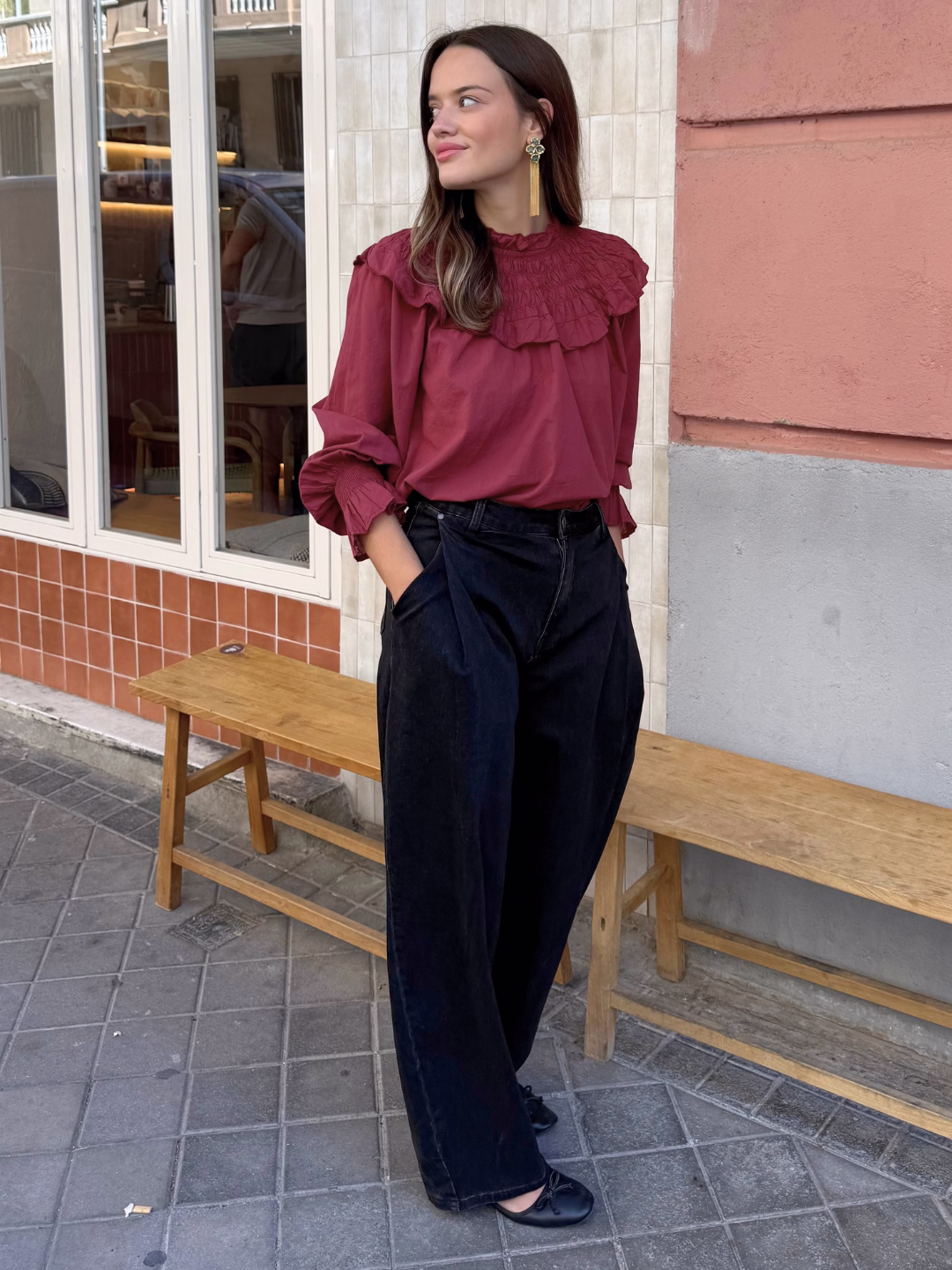 Jeans Wide Leg Negro Lavado