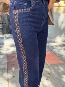 Jeans Bordado Lateral Azul Noche - Imagen 2