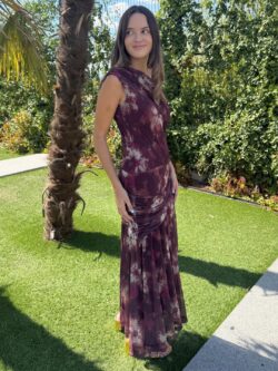 Vestido de Tul Floral Acuarela Burdeos