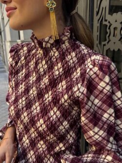 Blusa Smock Cuadros Burdeos - Imagen 2