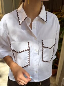 Camisa Ribete Chocolate Blanco Roto - Imagen 2