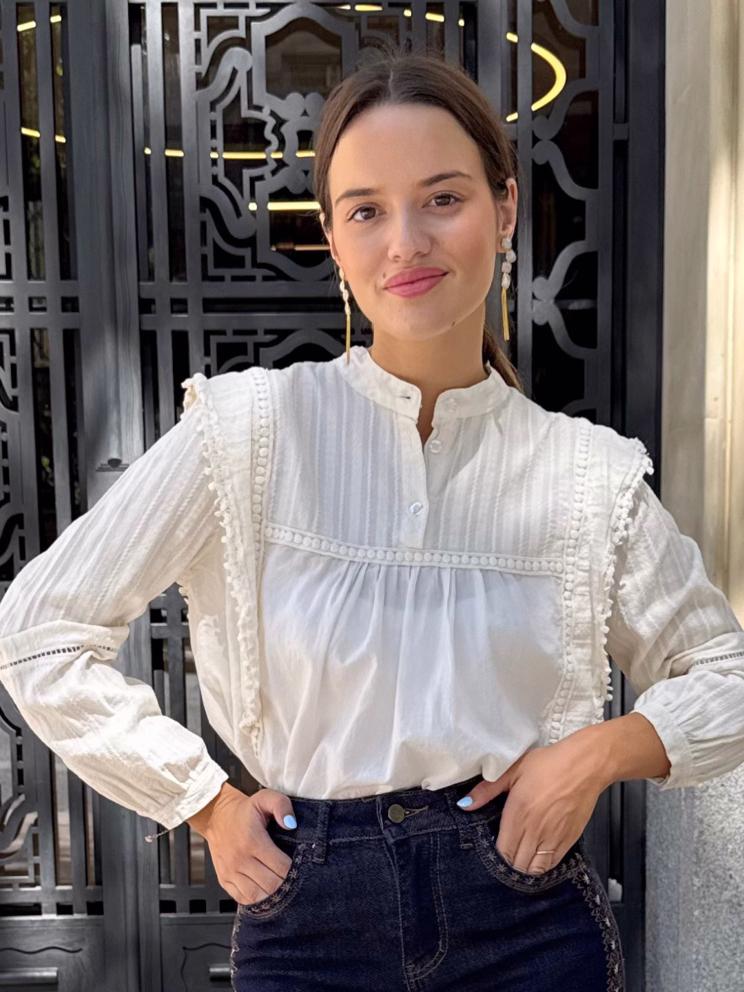 Blusa Romántica Entredós Marfil
