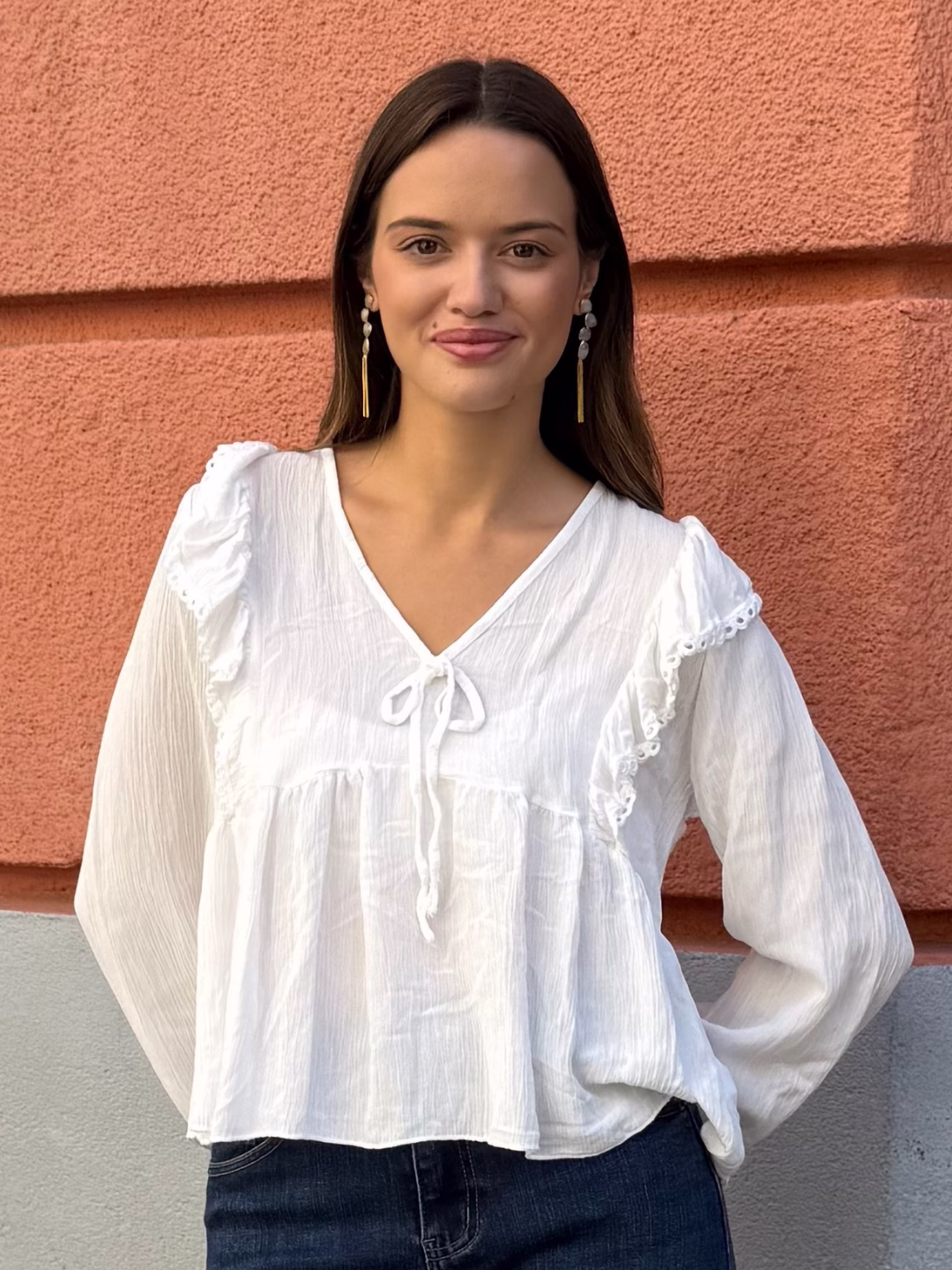Blusa Romántica Volantes Marfil