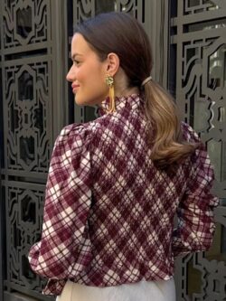 Blusa Smock Cuadros Burdeos - Imagen 5