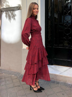 Vestido Midi Volantes Burdeos Oscuro - Imagen 7
