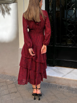 Vestido Midi Volantes Burdeos Oscuro - Imagen 6