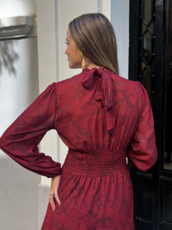 Vestido Midi Volantes Burdeos Oscuro - Imagen 5