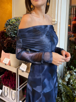 Vestido Tul Escote Bardot Azul Noche - Imagen 2