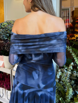 Vestido Tul Escote Bardot Azul Noche - Imagen 3