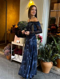 Vestido Tul Escote Bardot Azul Noche - Imagen 6