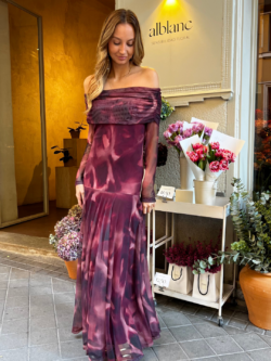 Vestido Tul Escote Bardot Frambuesa