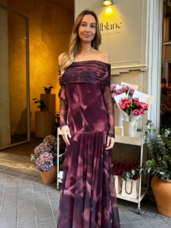 Vestido Tul Escote Bardot Frambuesa - Imagen 4