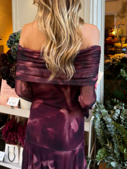Vestido Tul Escote Bardot Frambuesa - Imagen 5