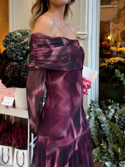 Vestido Tul Escote Bardot Frambuesa - Imagen 2